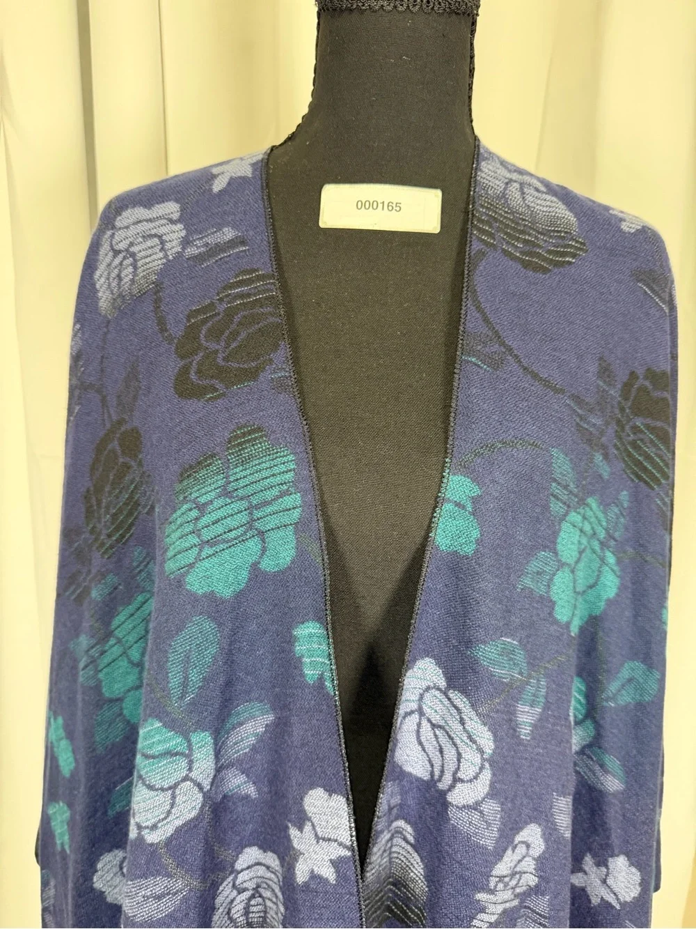 Harvé Benard Women’s Floral Poncho Wrap One Size Blue Teal Fringe NWT